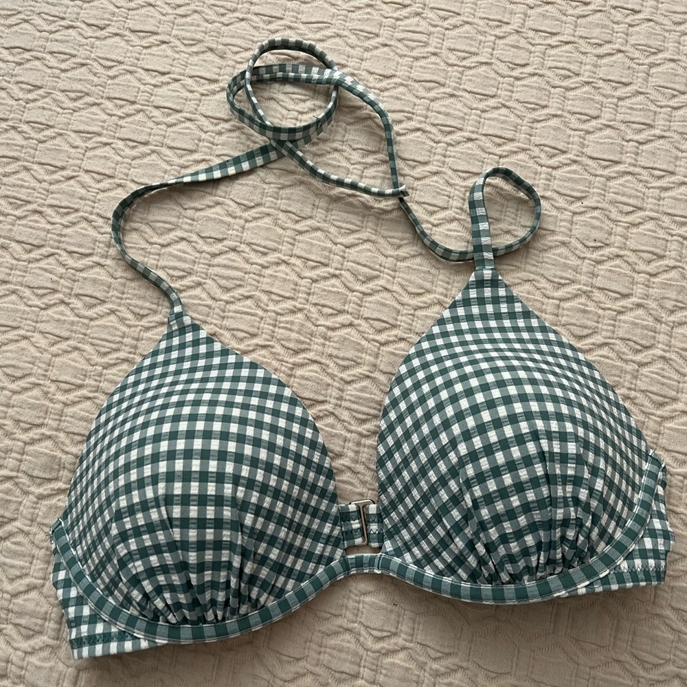 Green / white halter bikini top size 36C